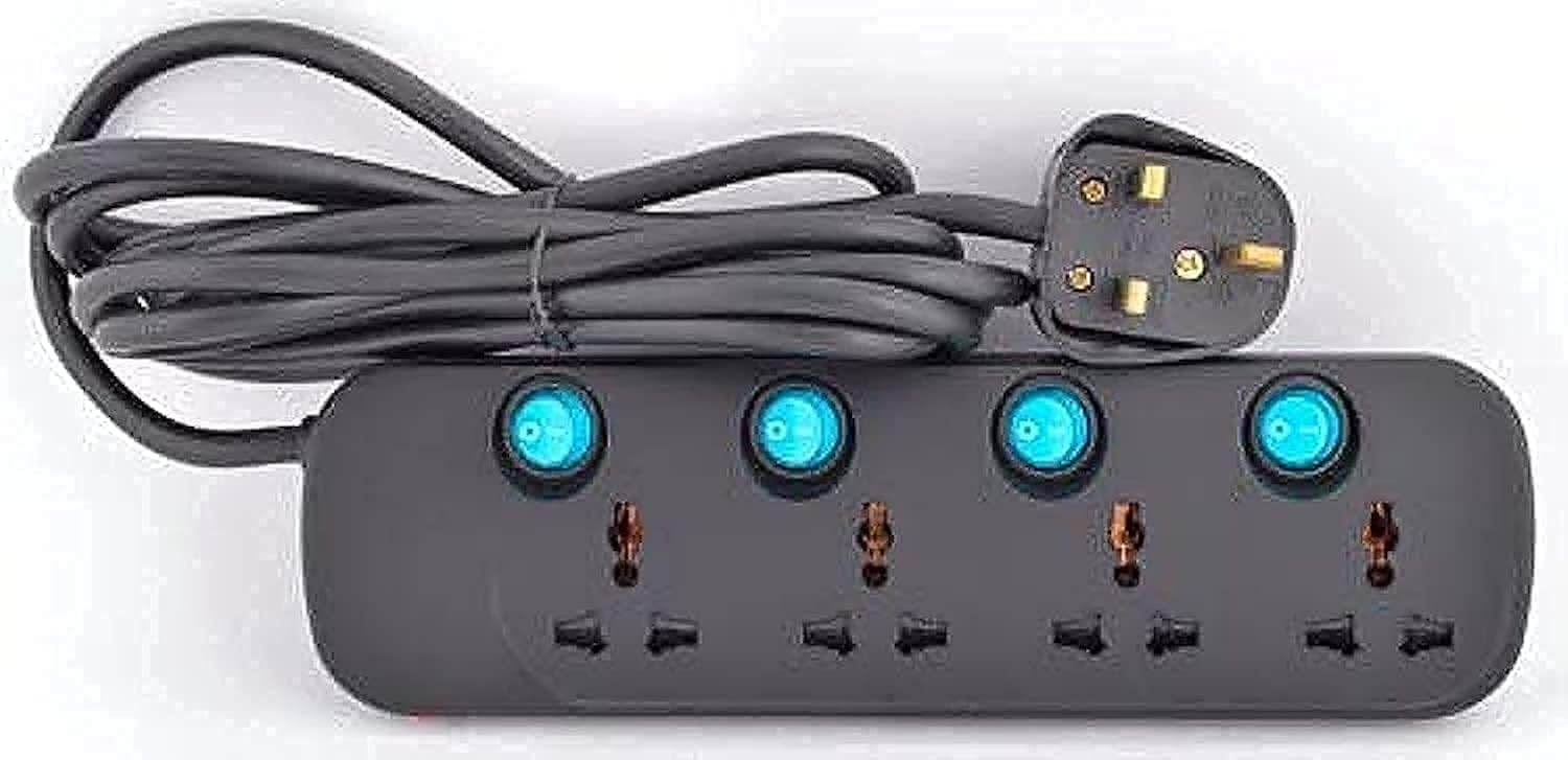 Terminator Black Universal Socket Power Extension 4Way/3Way (Black)