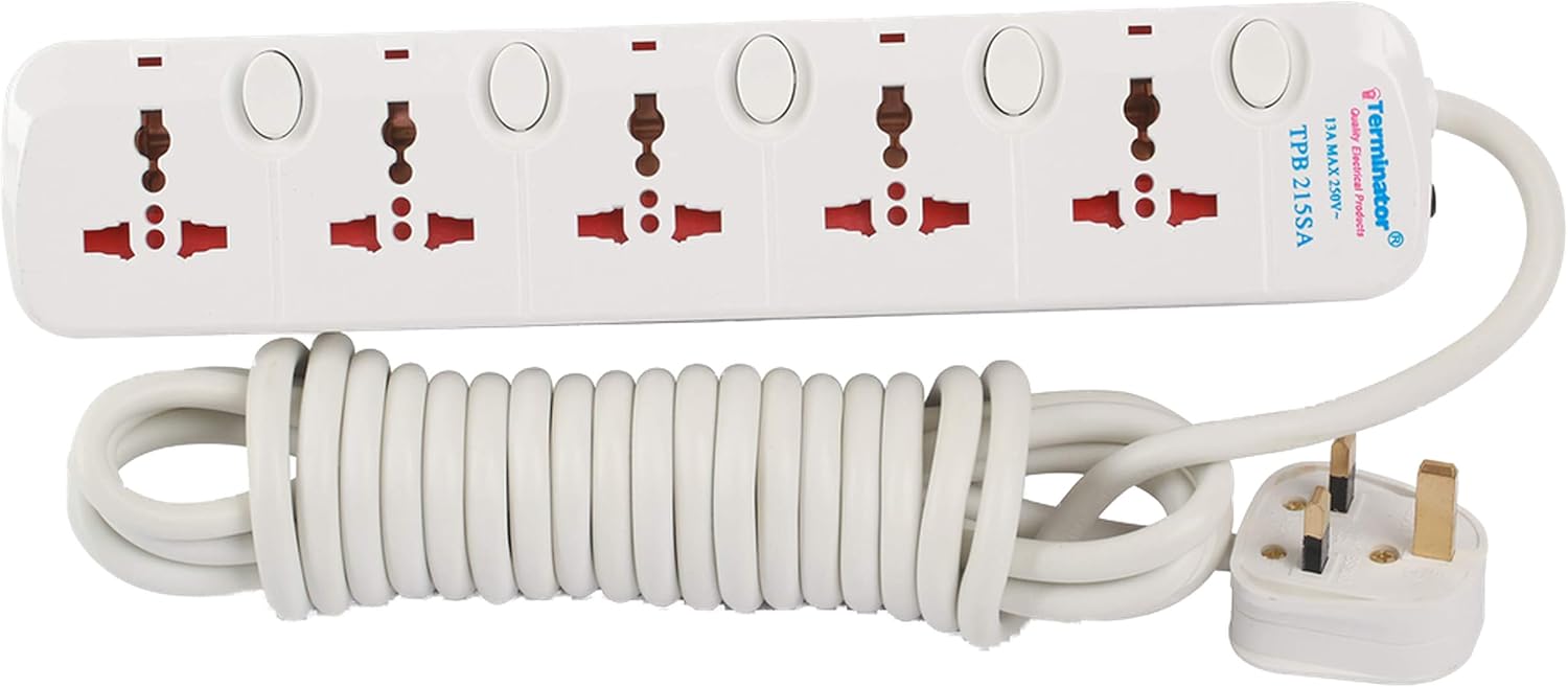 5Way Universal Power Extenshion socket With Cable (White)