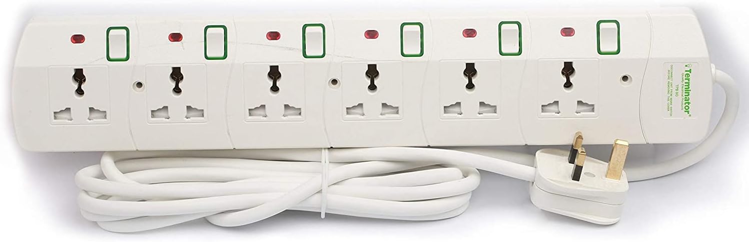6Way Universal Power Extension Socket with Cable (White)