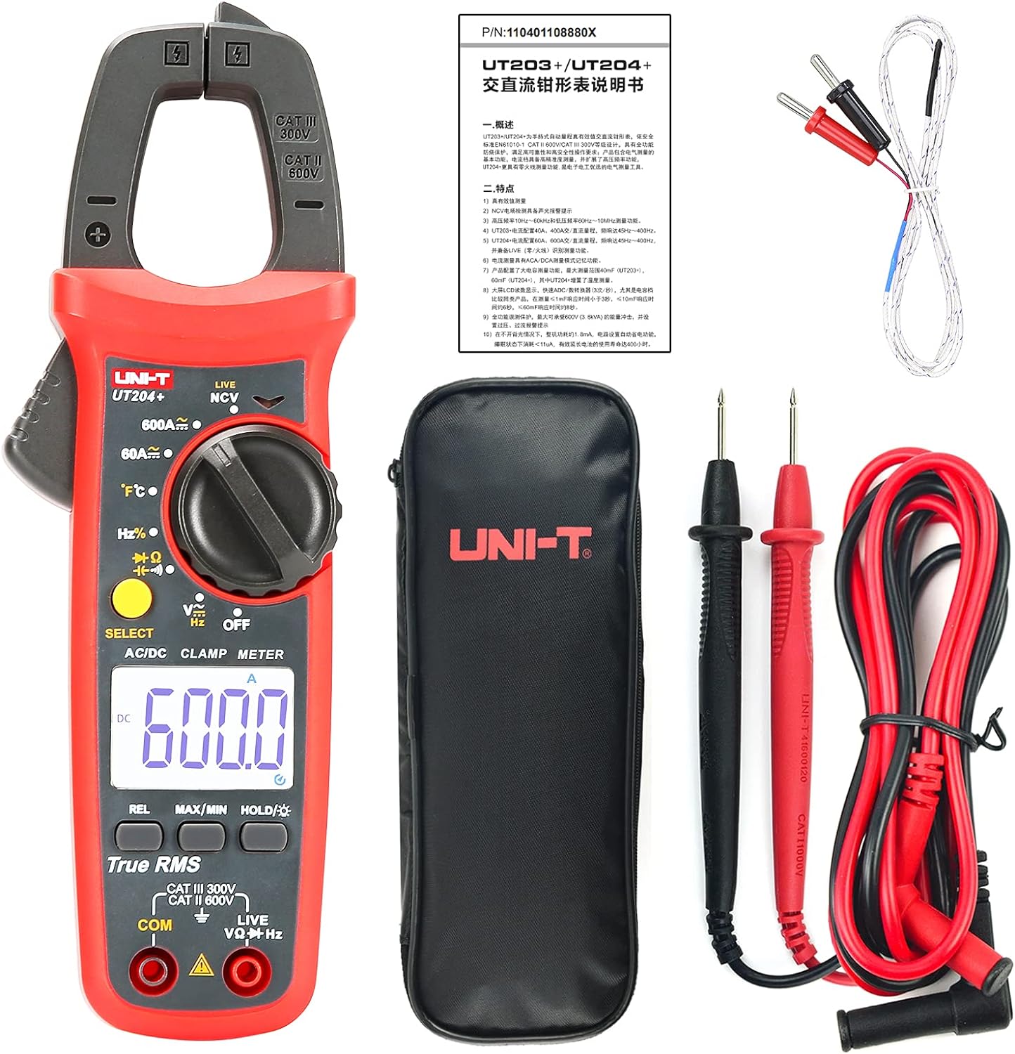 UNI-T UT204+ Digital Clamp Meter - Precision Multimeter for Temperature