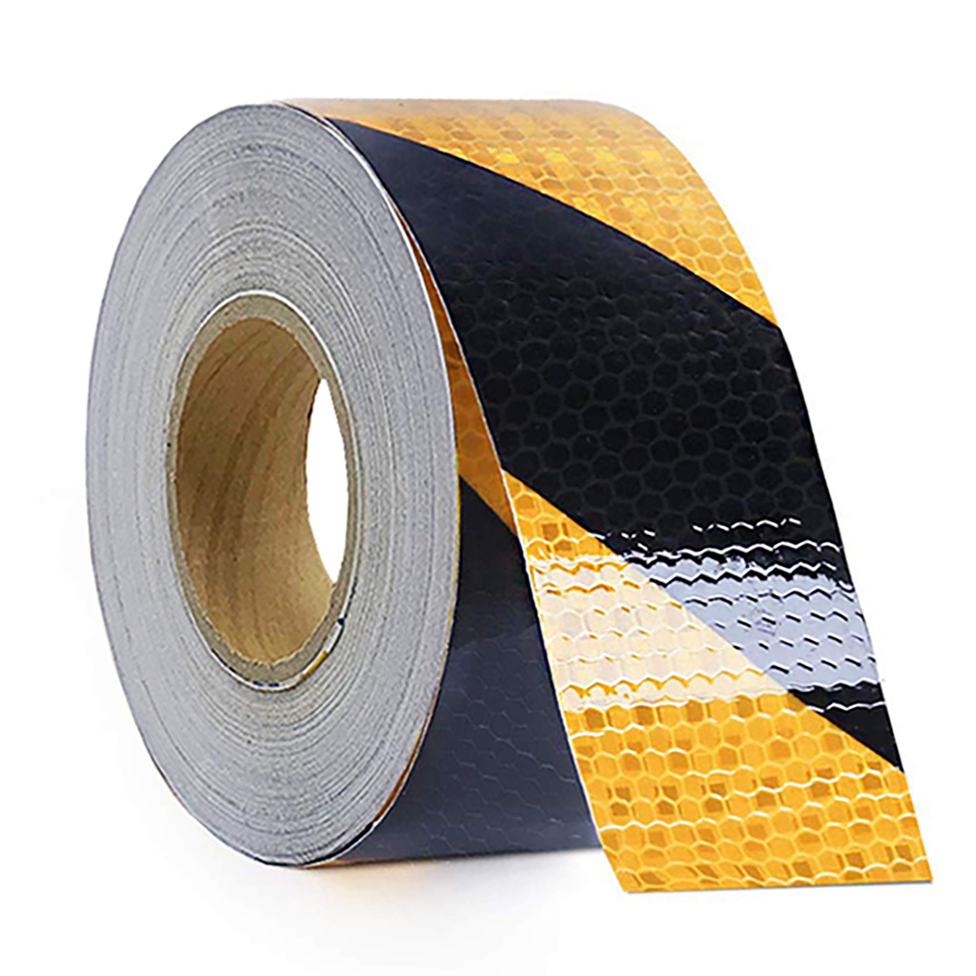Waterproof Reflective Safety Tape Roll 2"X150' Yellow Black Striped Floor Marking Tape Hazard Caution Warning Tape Auto (2 ROLLS)